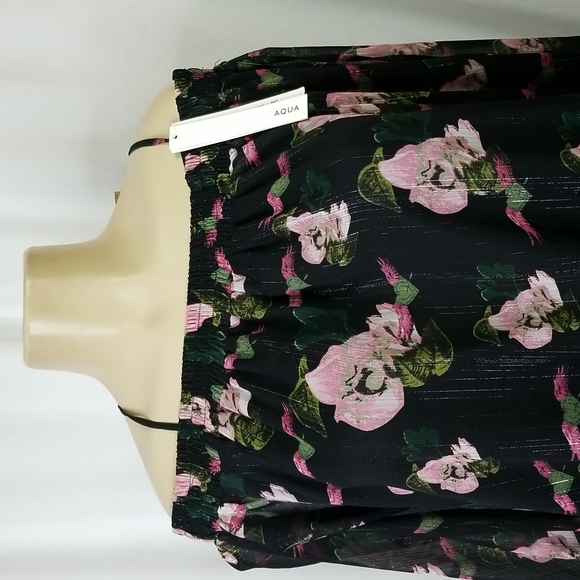 AQUA COLD SHOULDER FLORAL PRINT DRESS IN BLACK FLORAL SIZE SMALL - Picture 3 of 8